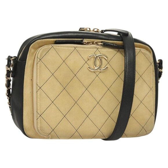 CHANEL Matelasse Chain Shoulder Bag Suede Ivory Gold CC Auth - Picture 1 of 16